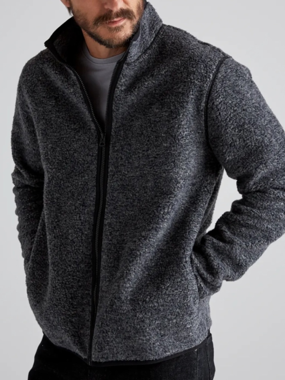 Men's Lucky Brand Solid Sherpa Full Zip Mock Neck